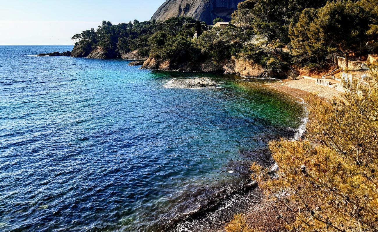 Foto de Calanque de Mugel con guijarro oscuro superficie