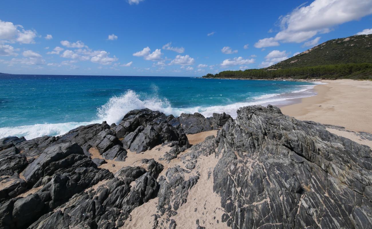 Foto de Scodi Neri beach con brillante arena fina superficie