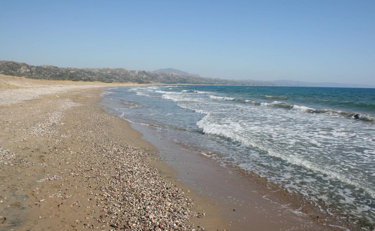 Foto de Paralia Apolakia con arena/guijarros negro superficie