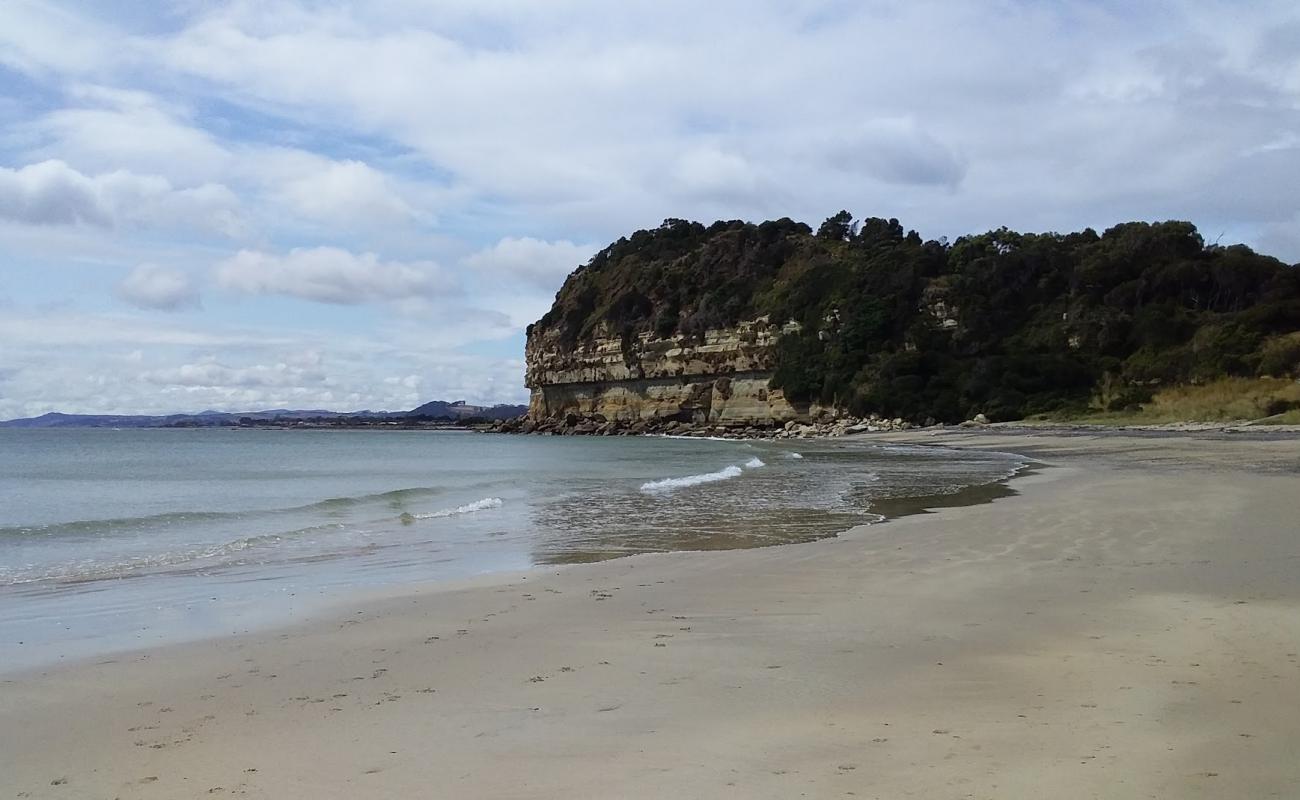 Foto de Fossil Bluff Beach con arena brillante y rocas superficie