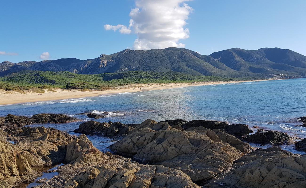 Foto de Portixeddu beach con brillante arena fina superficie