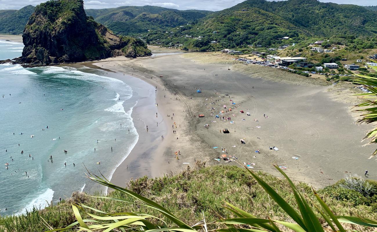 Foto de Piha Beach con arena gris superficie