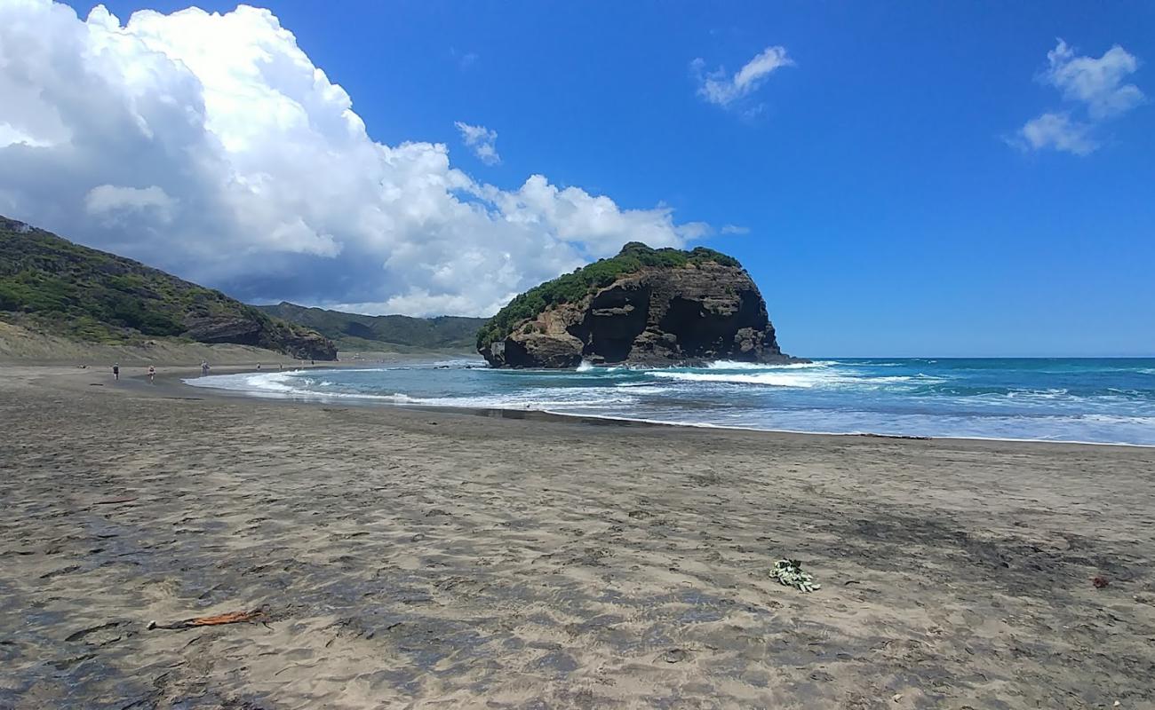 Foto de Te Henga Beach con brillante arena fina superficie