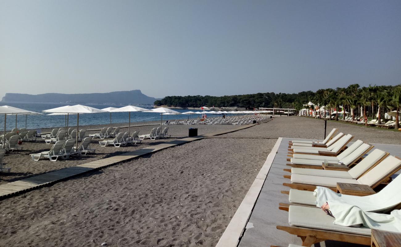 Foto de Playa Club Med Palmiye con arena/guijarros negro superficie