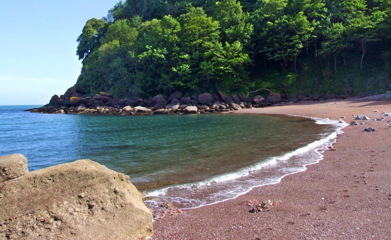 Foto de Playa de Watcombe con arena/guijarros negro superficie