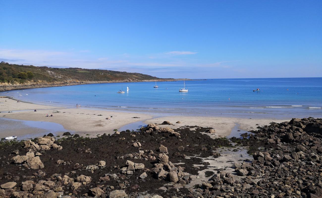 Foto de Coverack Cove beach con arena gris y piedras superficie