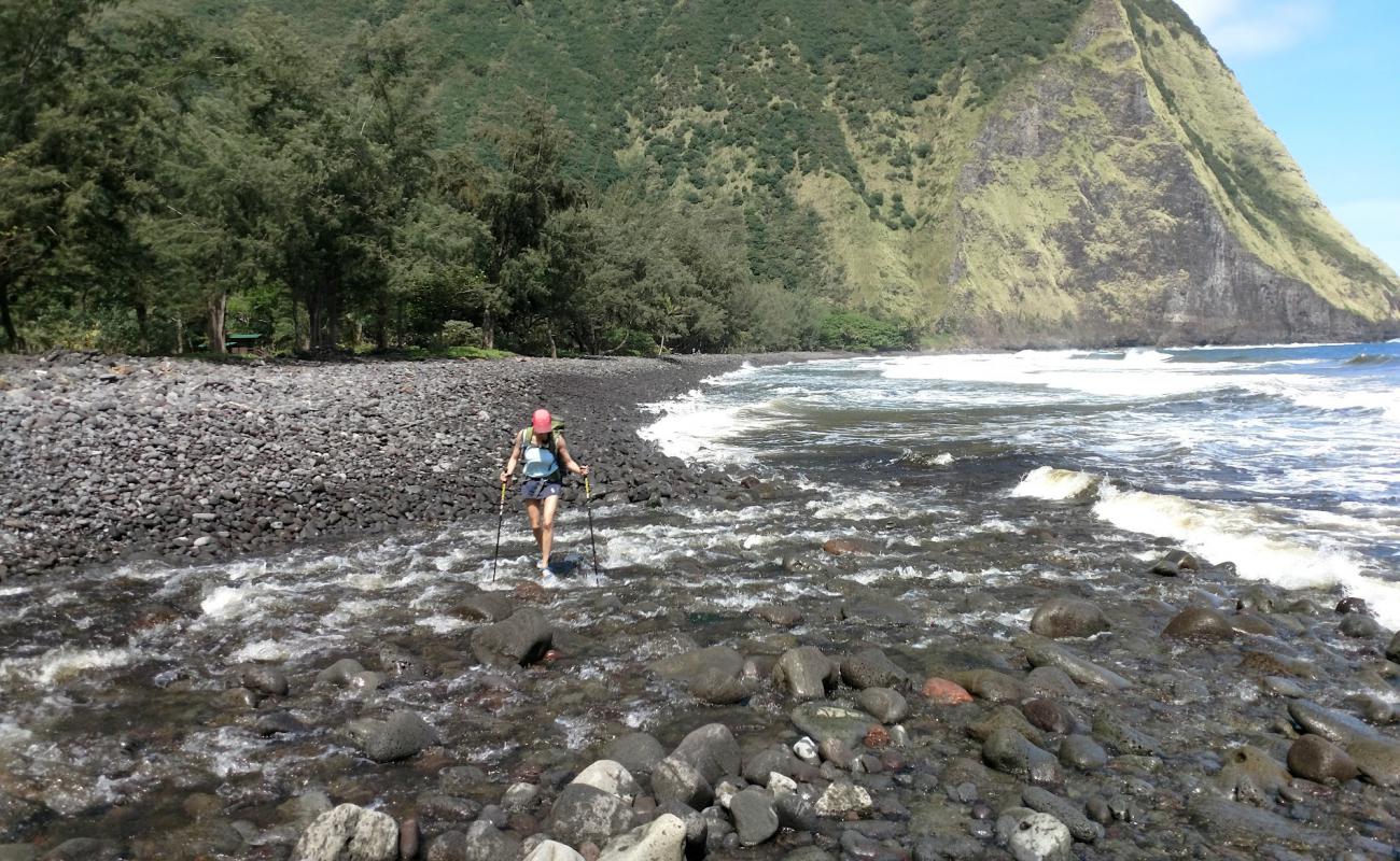 Foto de Waimanu Valley con guijarro oscuro superficie